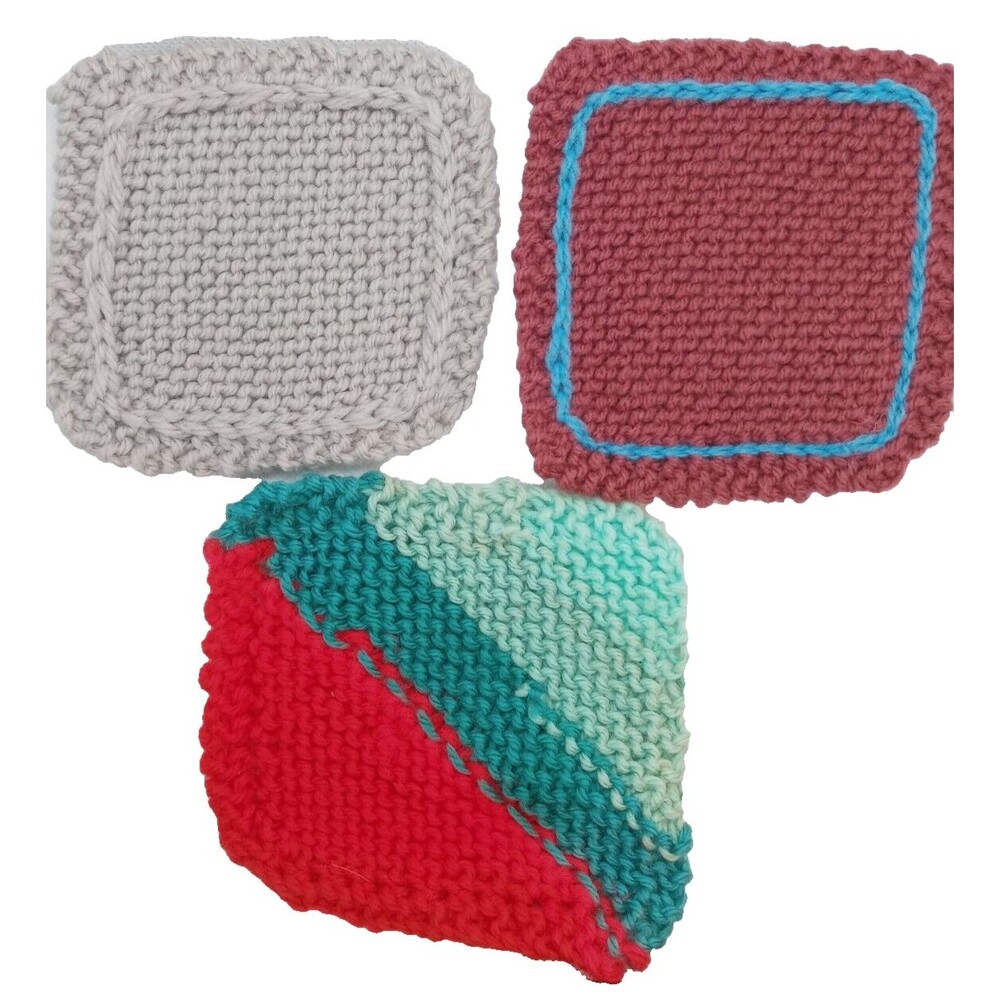 Vintage Set 3 Hand Knitted Beverage Coasters Holders  1960's Great Varied Colors